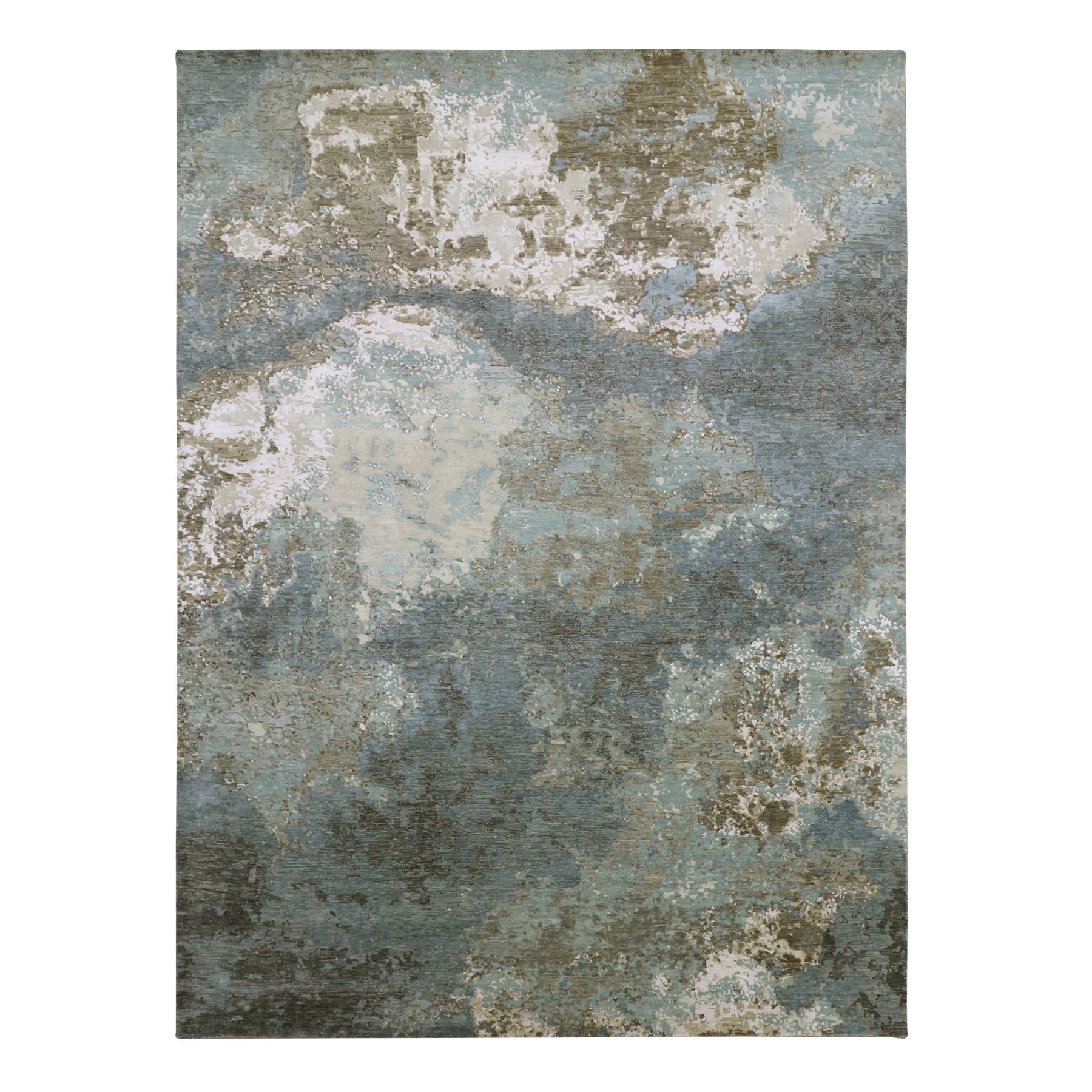 Shades of Gray, 100% Wool, Abstract with Galaxy Design, Persian Knot, Hand Knotted, Densely Woven, Oriental Rug